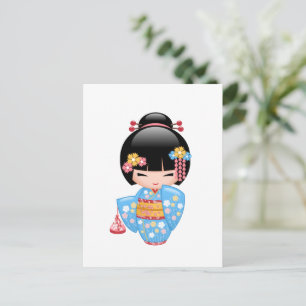 Carte Postale Poupée de Maiko Kokeshi - mignonne Geisha Girl