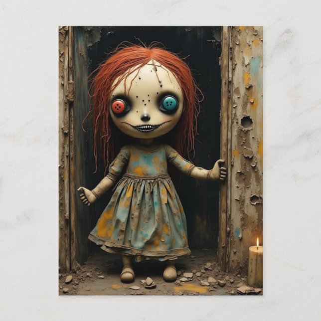 Carte Postale Poupée Effrayante Avec Des Yeux Boutons (Devant)