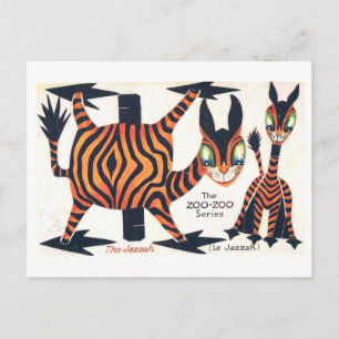 Carte Postale Poupée en papier d'animal vintage--Jazzah