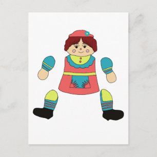 Carte Postale poupée fille art articulée découpage en papier