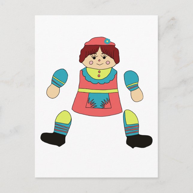 Carte Postale poupée fille art articulée découpage en papier (Devant)