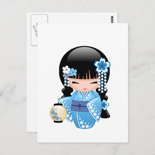 Carte Postale Poupée Kokeshi hiver - Geisha Girl
