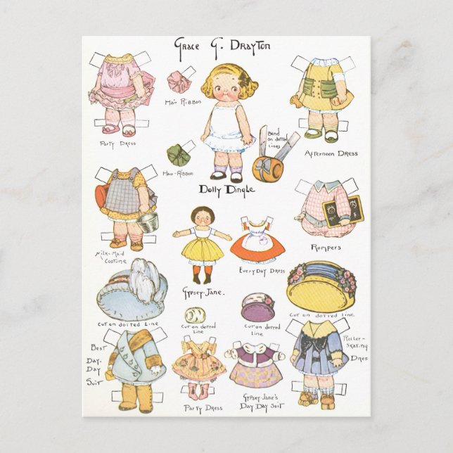 Carte Postale Poupée papier vintage (Devant)