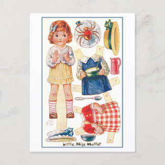 Carte Postale Poupée vintage en papier de Little Miss Muffet