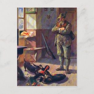 Carte Postale Poupée vintage Krampus avec Chiens