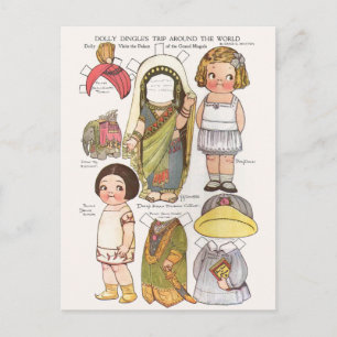Carte Postale Poupées en papier du voyage mondial de Dolly Dingl