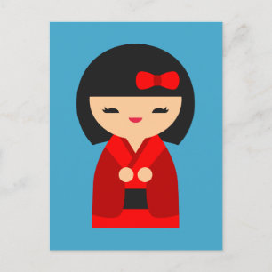 Carte Postale Poupées japonaises Red Kokeshi