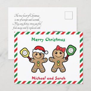 Carte Postale Pour Couple Pickleball Gingbread personnes