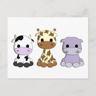 Carte postale pour enfants girafe de vache mignonn