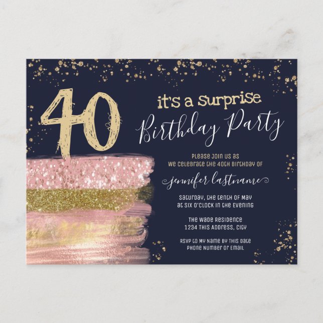 Carte postale pour la fête surprise des 40 ans ave (Devant)