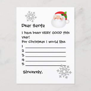 Carte postale pour le Père Noël - Cher Père Noël,