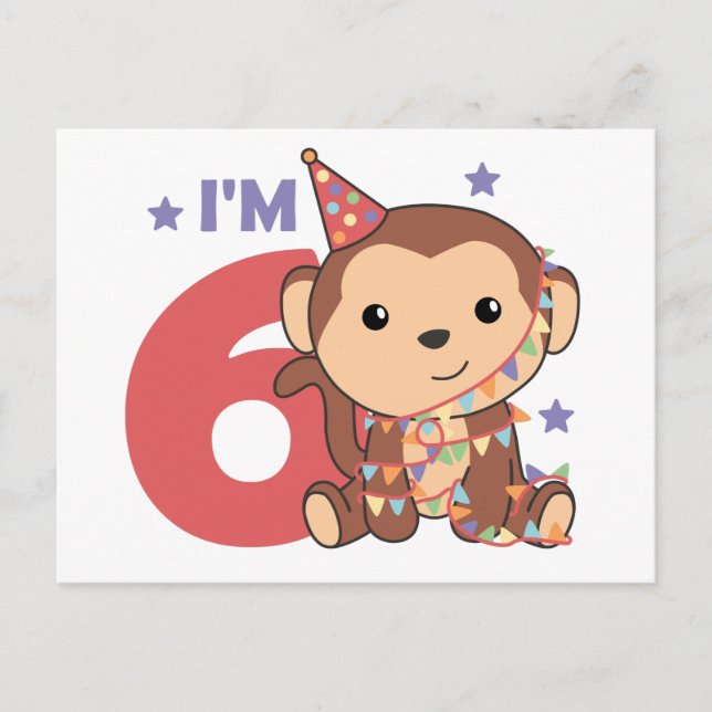 Carte postale pour les 6 ans d'un enfant - Singe (Devant)