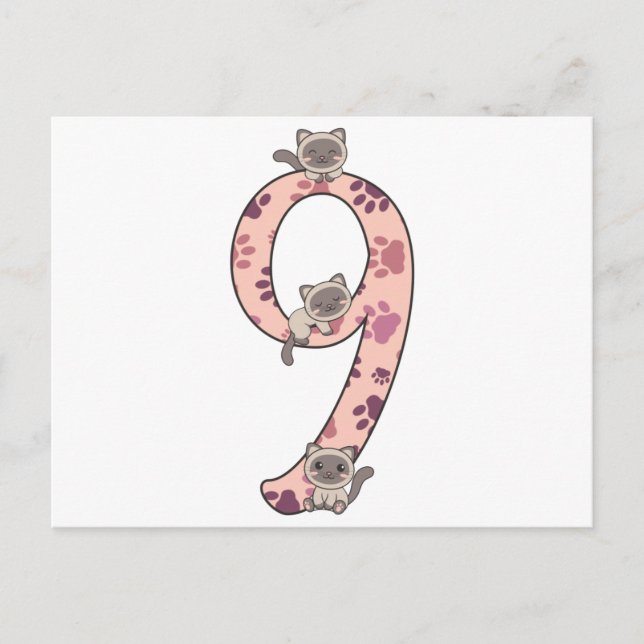 Carte postale pour les 9 ans de chat siamois pour  (Devant)