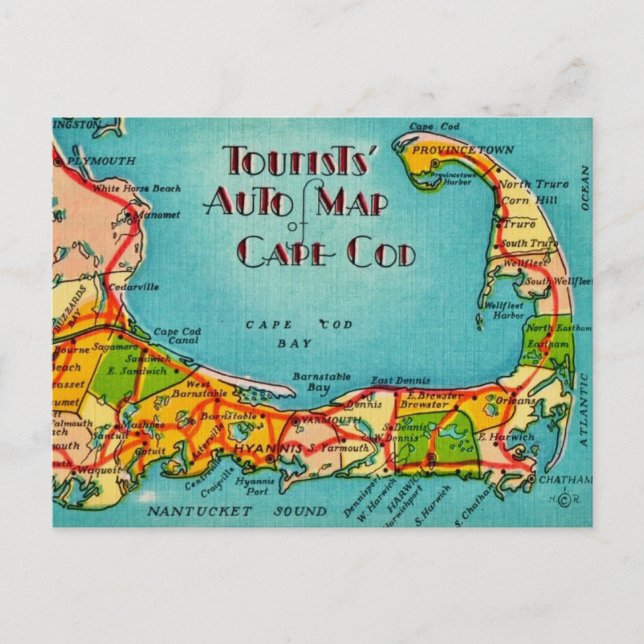 Carte postale pour touristes de Cape Cod (Devant)