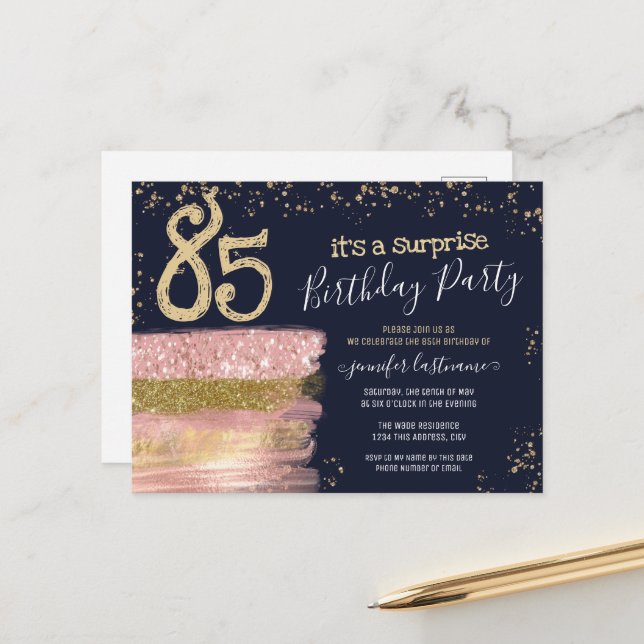 Carte postale pour une fête surprise pour les 85 a (Devant/Arrière en situation)