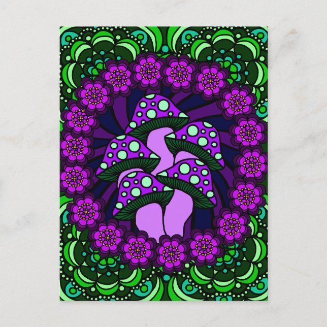 Carte postale pourpre de cinq champignons (Devant)