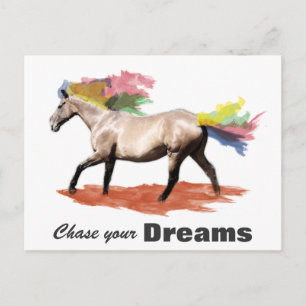 Carte Postale Poursuivez vos rêves Crinière Arc-en-ciel Cheval