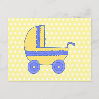 Carte Postale Poussette de bébé jaune et bleu.