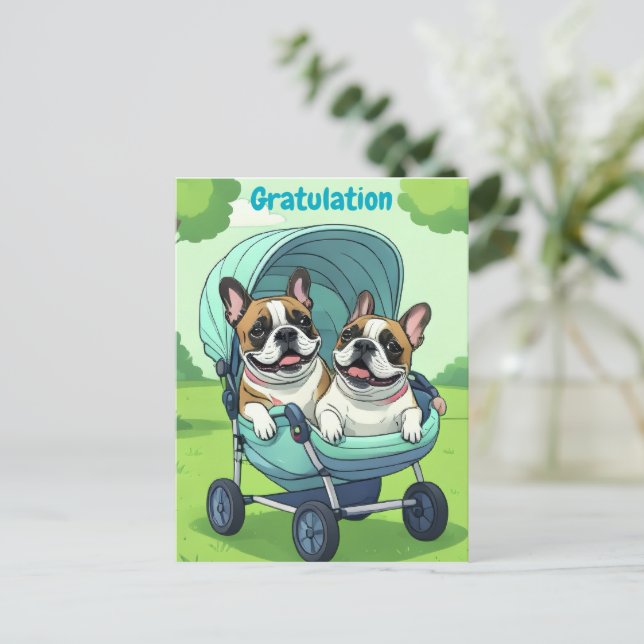 Carte Postale Poussette pour Bouledogue Français (Debout devant)