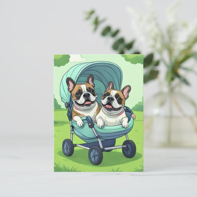 Carte Postale Poussette pour Bouledogue Français (Debout devant)