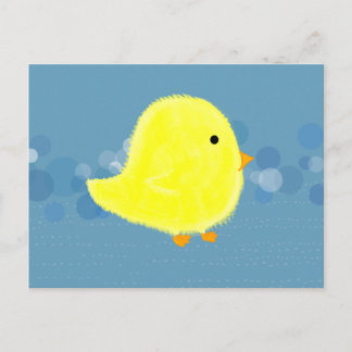 Carte postale Poussin Bébé Mignon avec Bulles Bleu