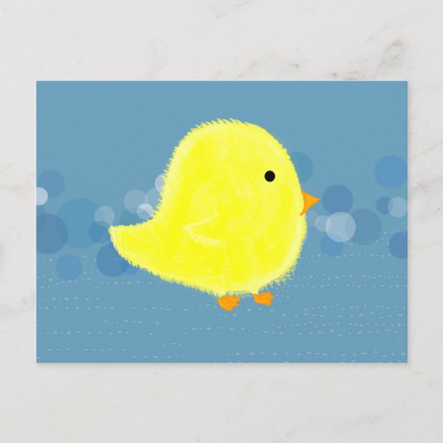 Carte postale Poussin Bébé Mignon avec Bulles Bleu (Devant)