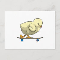 Poussin comme skater avec skateboard