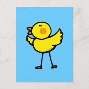 Carte Postale Poussin joueur sur illustration bleue