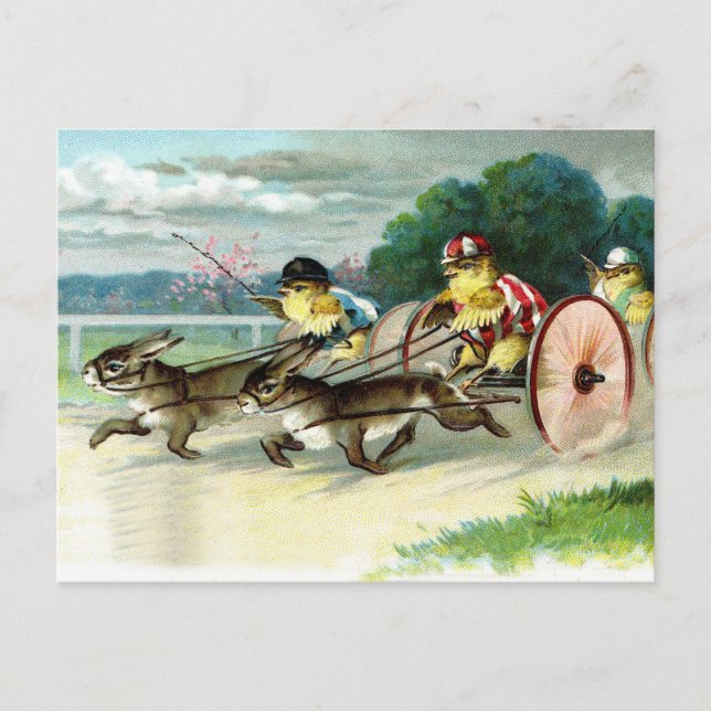 Carte Postale Poussins et lapins de Pâques vintages (Devant)