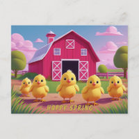 Poussins joyeux de printemps dans la basse-cour