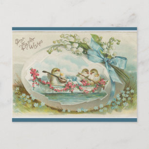 Carte Postale Poussins musicaux vintage dans un œuf de Pâques
