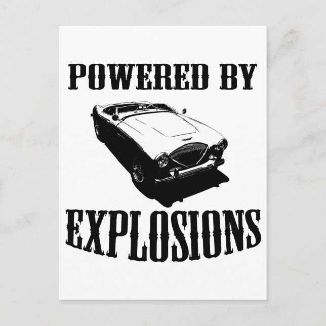 Carte Postale "Powered by Explosions" Voiture de sport britanniq (Devant)