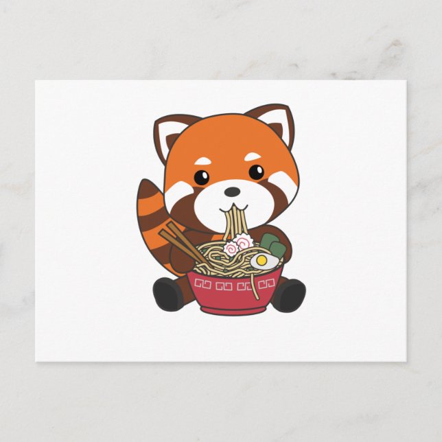 Carte Postale Powered By Ramen Cute Red Panda Eats Ramen Noodles (Devant)