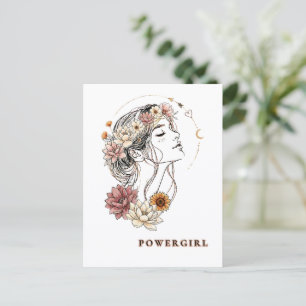 Carte Postale Powergirl – Femme Florale, Force & Amour de Soi