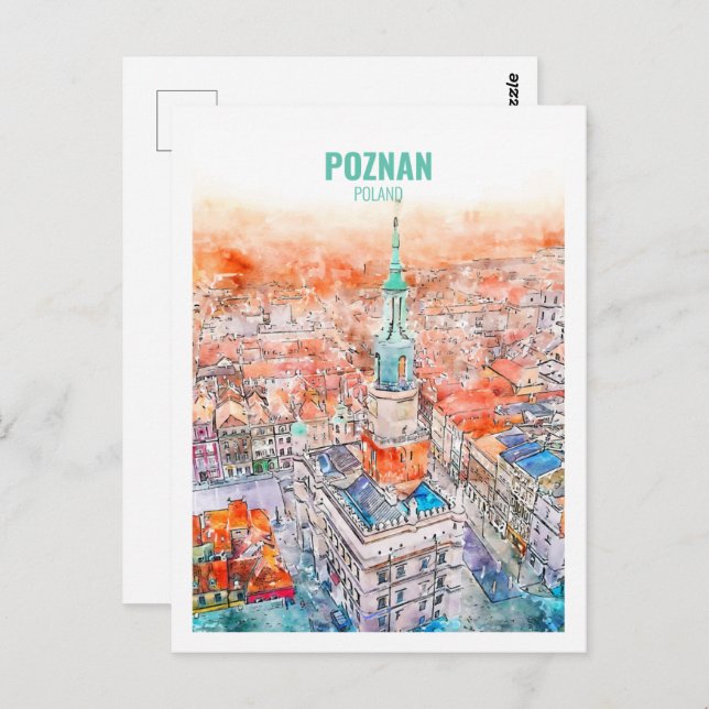Carte Postale Poznan Pologne Fameux Voyage Aquarelle croquis (Devant / Derrière)