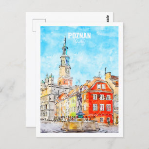 Carte Postale Poznan Pologne Fameux Voyage Aquarelle croquis