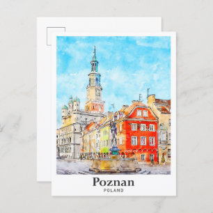 Carte Postale Poznan Pologne Voyage Aquarelle Croquis main