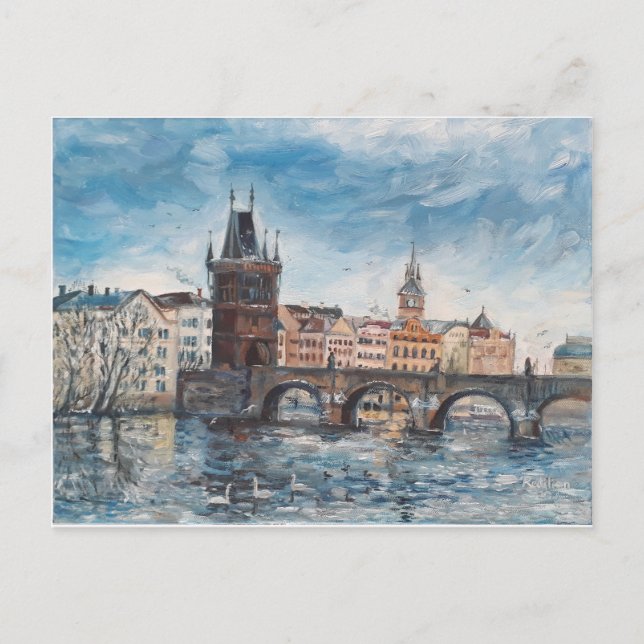 Carte Postale Prag - Peinture de pont Charles (Devant)