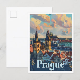 Carte Postale Prague Classique tchèque Art Retro Vintage voyage