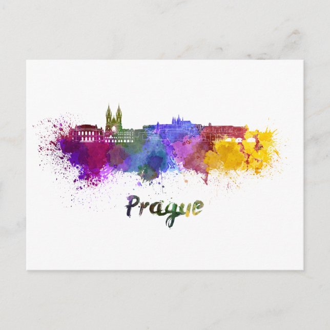 Carte Postale Prague panorama à l'aquarelle (Devant)