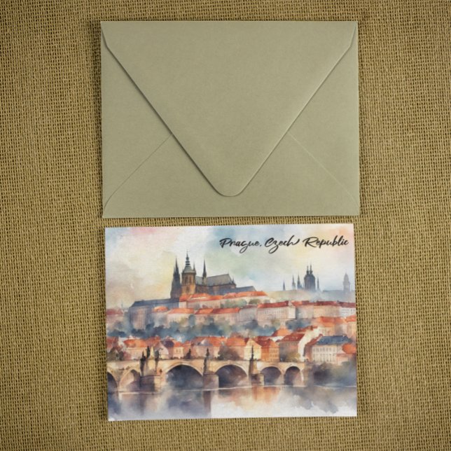 Carte Postale Prague République tchèque aquarelle Panorama (prague czech republic watercolor postcard)