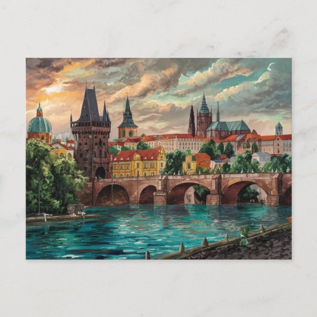 Carte Postale Prague, République Tchèque aquarelle peinture (Devant)