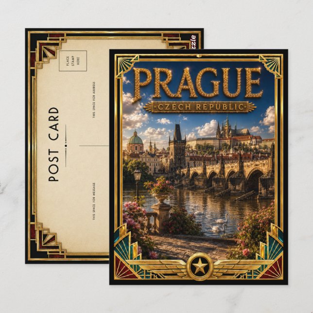 Carte Postale Prague République tchèque Art de la skyline de la  (Devant / Derrière)