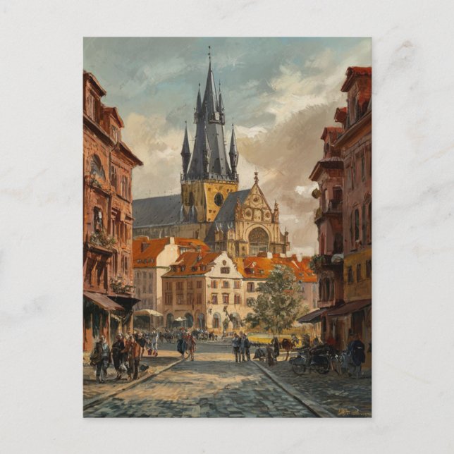 Carte Postale Prague, République Tchèque Peinture Vintage (Devant)