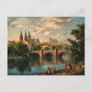 Carte Postale Prague, République Tchèque Peinture Vintage Aquare