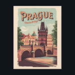 Carte Postale Prague République tchèque Travel Art Vintage<br><div class="desc">Design de voyage vectoriel rétro Prague. Prague,  capitale de la République tchèque,  est divisée par la rivière Vltava. Surnommée "la Ville des Cent Spires",  elle est connue pour son Carré de la Vieille Ville.</div>