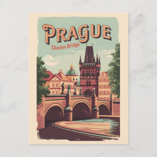 Carte Postale Prague République tchèque Travel Art Vintage
