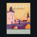Carte Postale Prague République tchèque Travel Art Vintage<br><div class="desc">Design vectoriel rétro Prague. Surnommée "la Cité des Cent Spires",  elle est connue pour son Carré de la Vieille Ville,  au coeur de son centre historique,  aux bâtiments baroques colorés.</div>