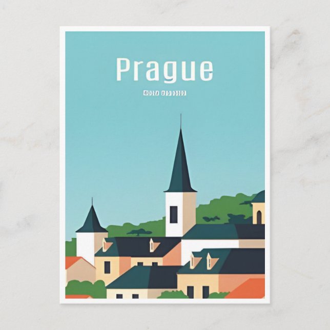 Carte Postale Prague République tchèque Voyage illustration Vint (Devant)
