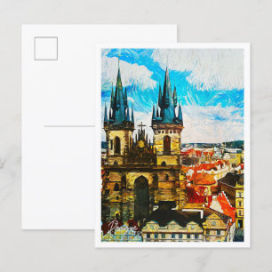 Carte Postale Prague Tchèque Belle Peinture Pétrolière Ville